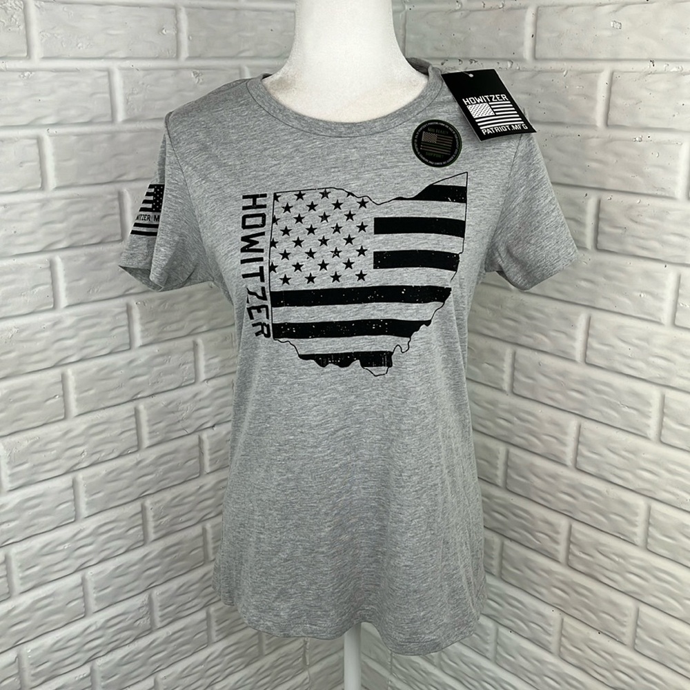 HOWITZER MILITARY SUPPORT T SHIRT OHIO GRAY BLACK GRAPHIC SIZE JR LG NWT